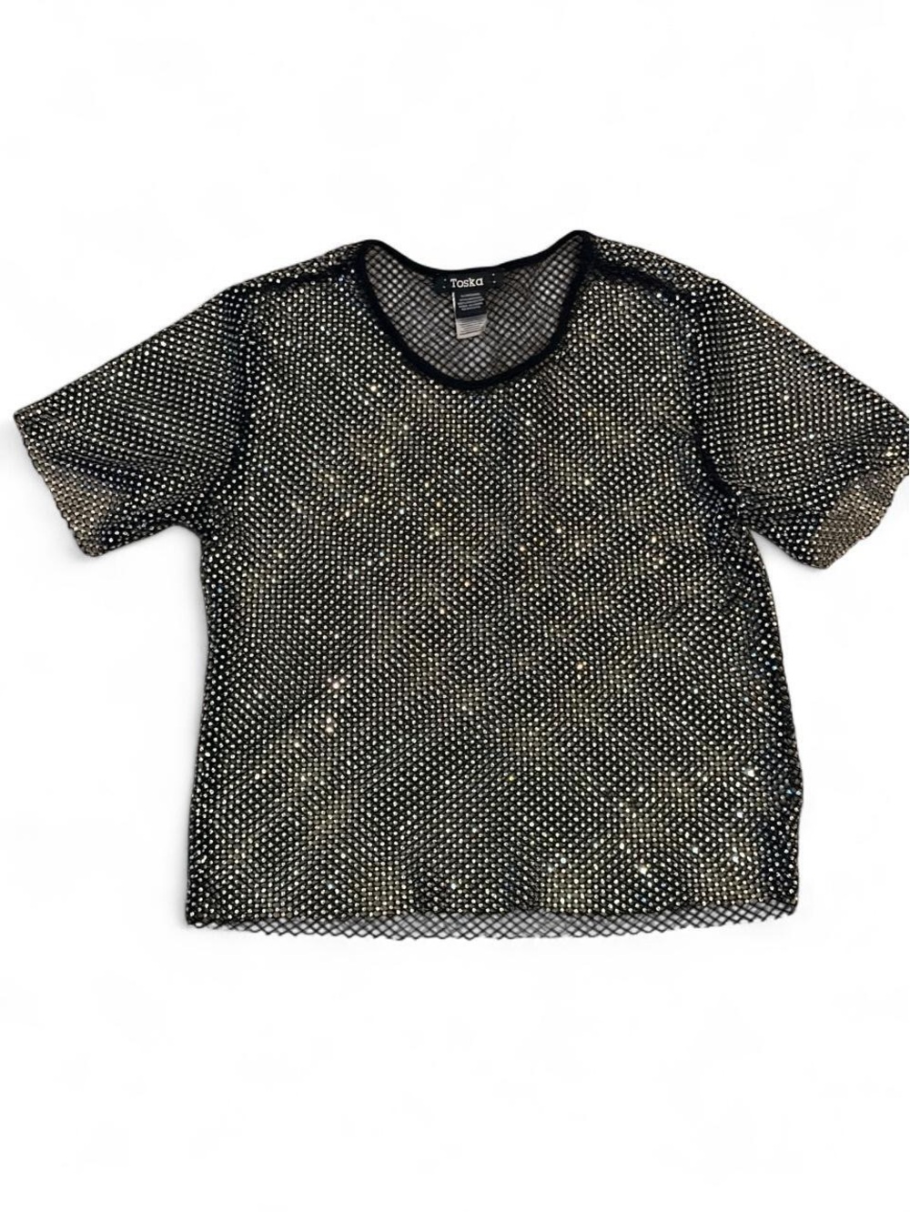 Toska Black Sheer Mesh Short Sleeve Top with Stud Detail